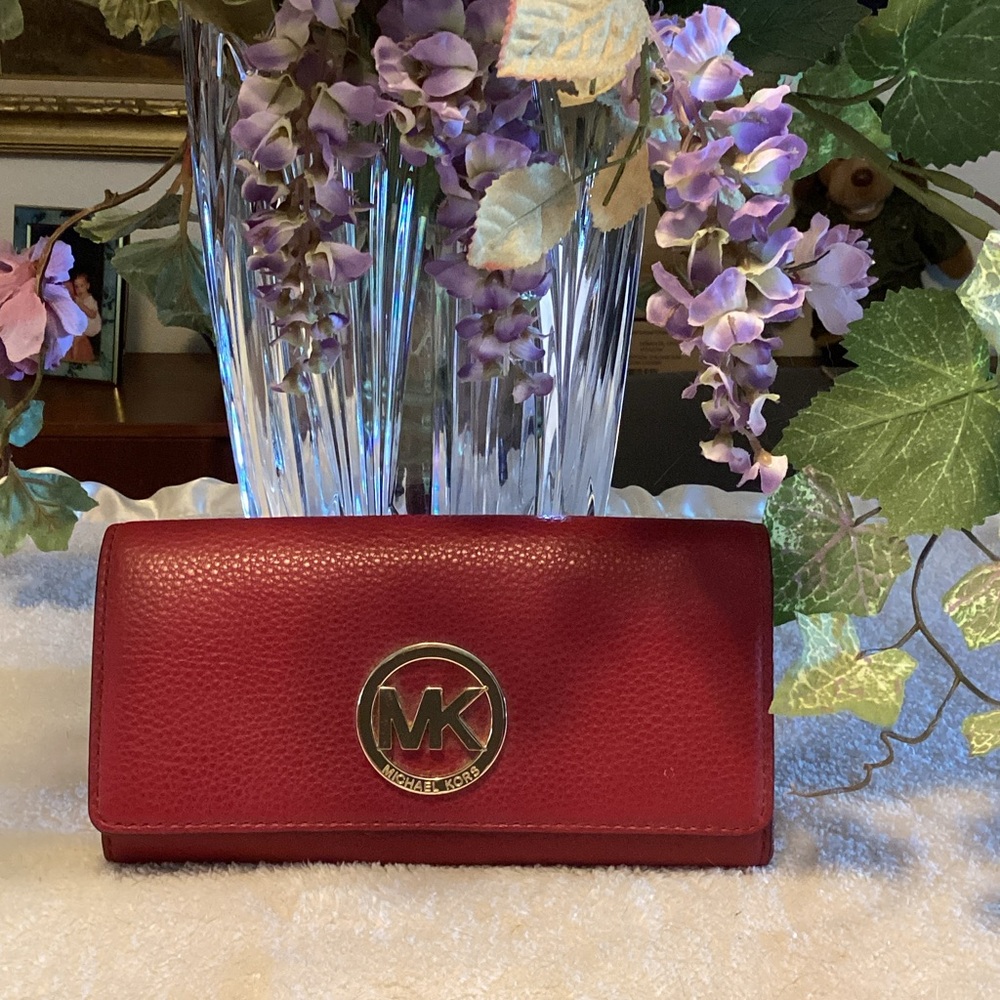 Michael Kors Burgundy Leather Wallet with Gold Logo